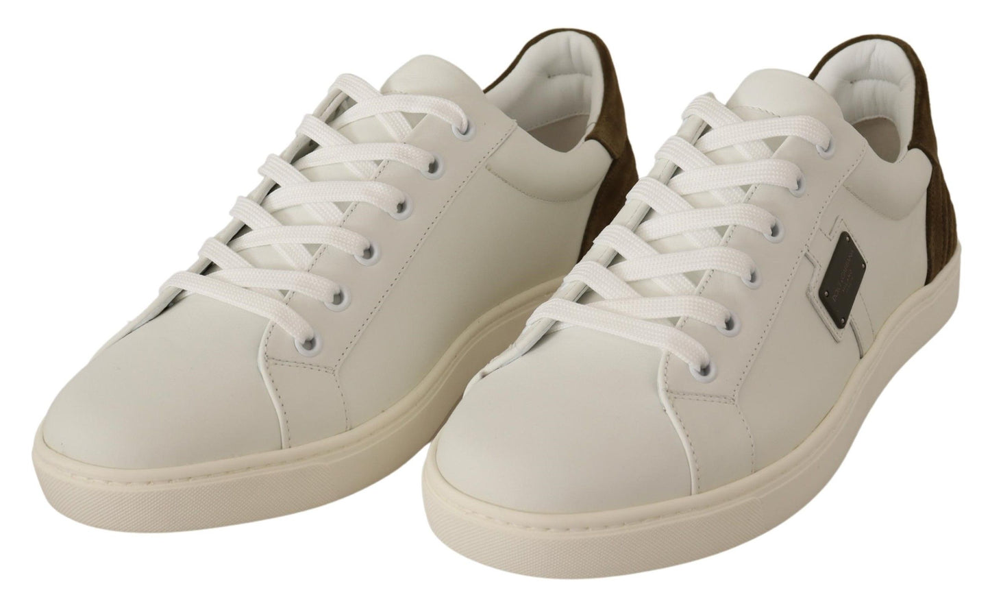 Dolce &amp; Gabbana White Suede Leather Mens Low Tops Sneakers