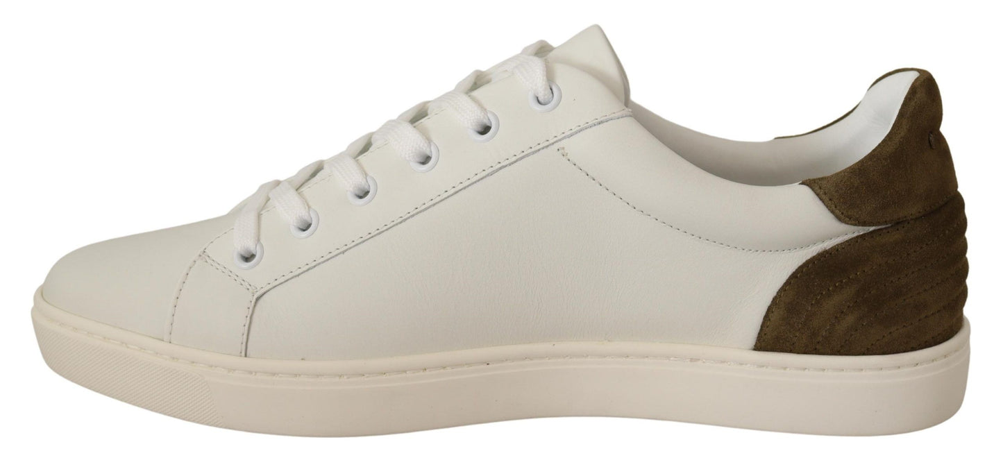 Dolce &amp; Gabbana White Suede Leather Mens Low Tops Sneakers