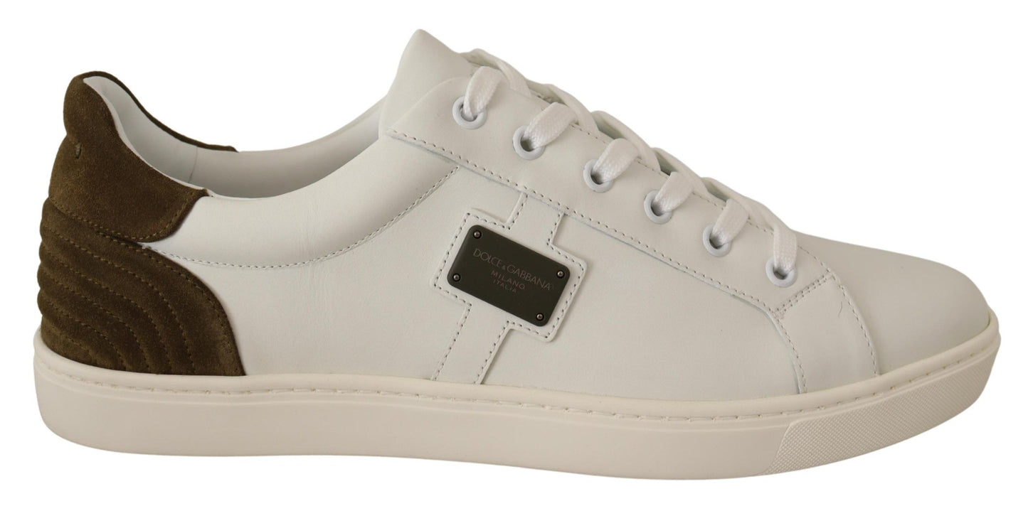 Dolce &amp; Gabbana White Suede Leather Mens Low Tops Sneakers