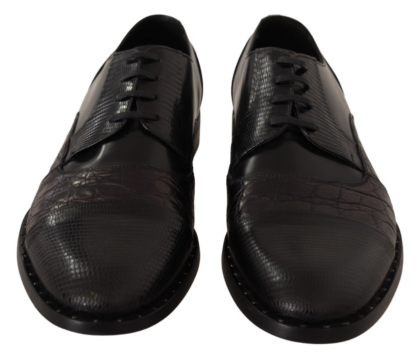 Dolce &amp; Gabbana Black Leather Exotic Skins Mga Pormal na Sapatos