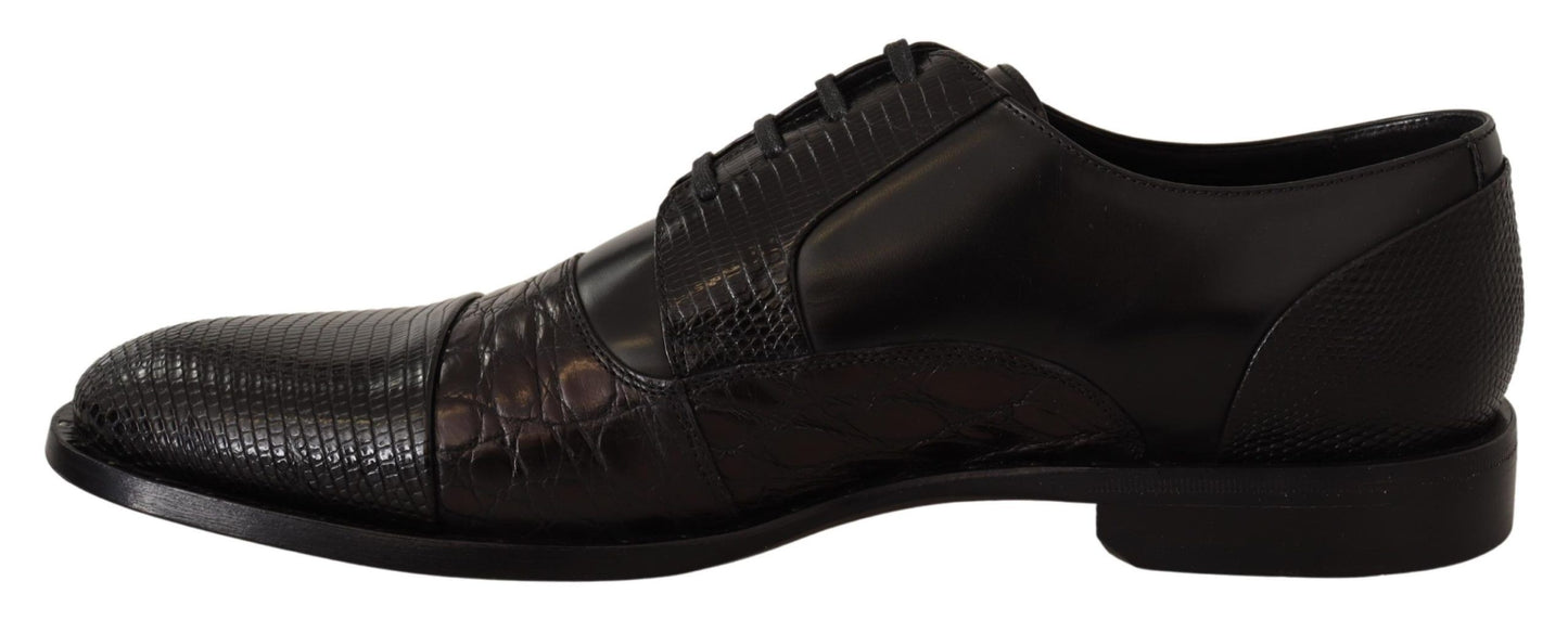 Dolce &amp; Gabbana Black Leather Exotic Skins Mga Pormal na Sapatos