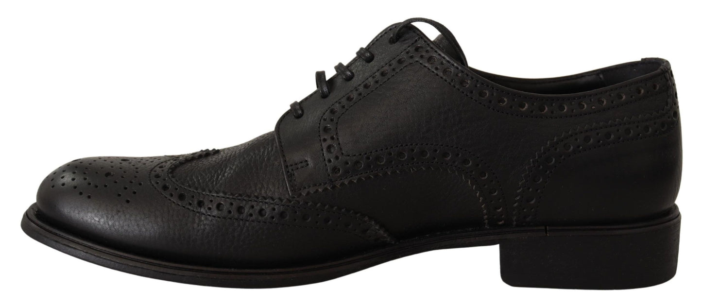 Dolce &amp; Gabbana Black Leather Oxford Wingtip Formal Dress Shoes