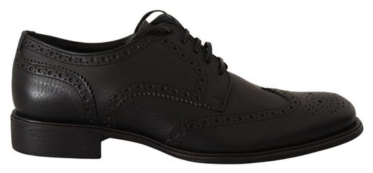 Dolce &amp; Gabbana Black Leather Oxford Wingtip Formal Dress Shoes