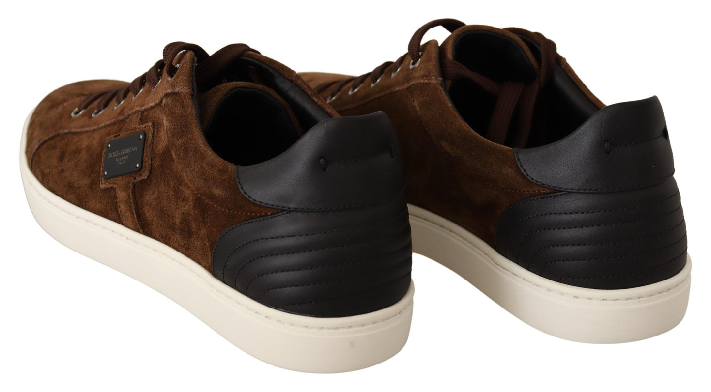 Dolce &amp; Gabbana Brown Suede Leather Mens Low Tops Sneakers