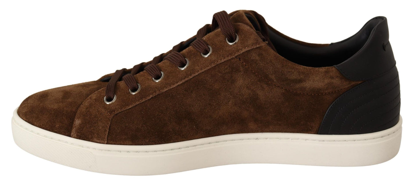 Dolce &amp; Gabbana Braune Wildleder-Herren-Sneaker mit niedrigem Oberteil