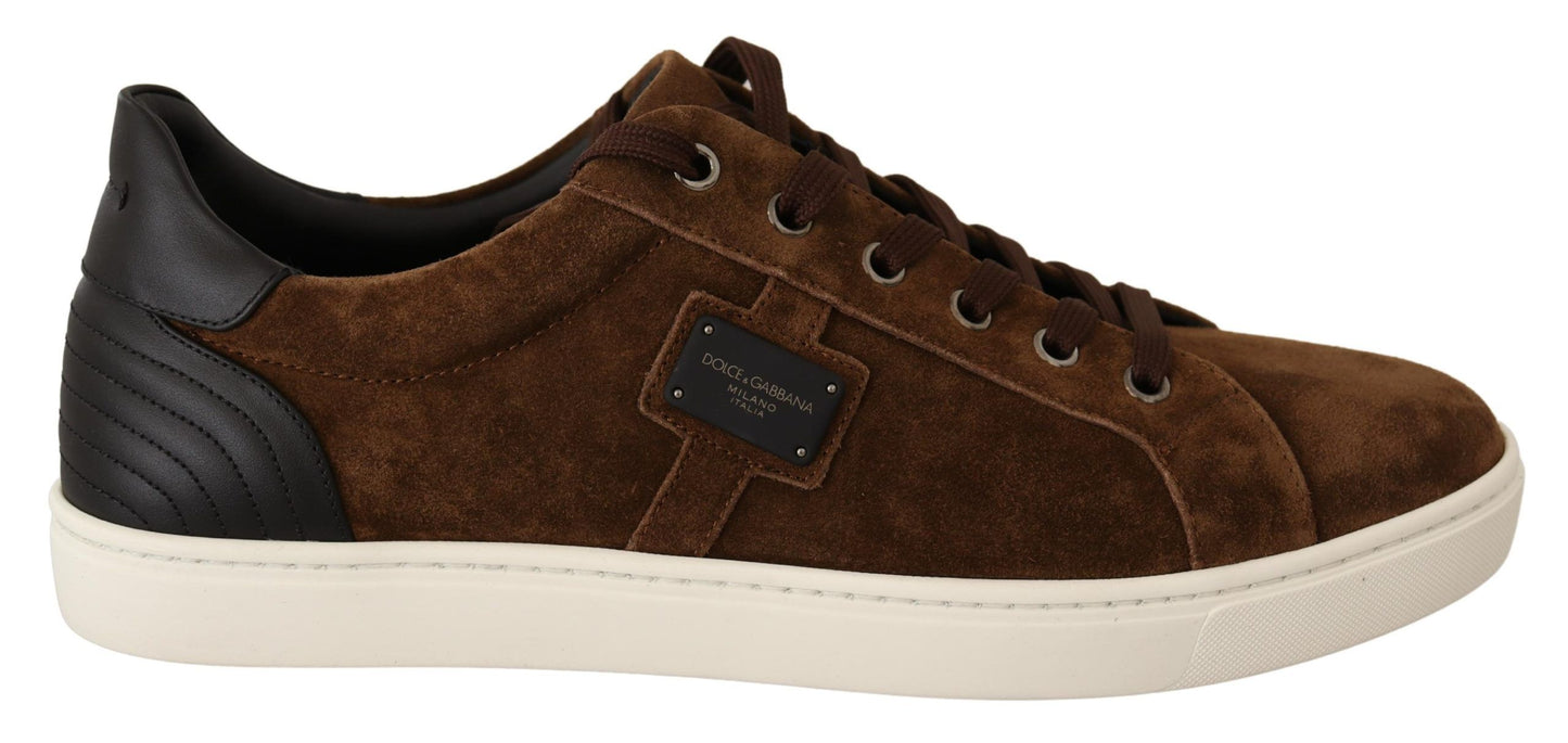 Dolce &amp; Gabbana Brown Suede Leather Mens Low Tops Sneakers