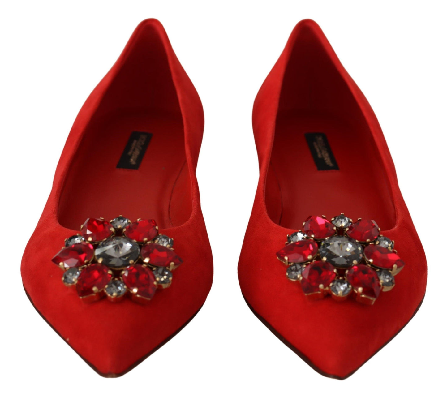 Dolce &amp; Gabbana Red Suede Crystals Loafers Flats Shoes