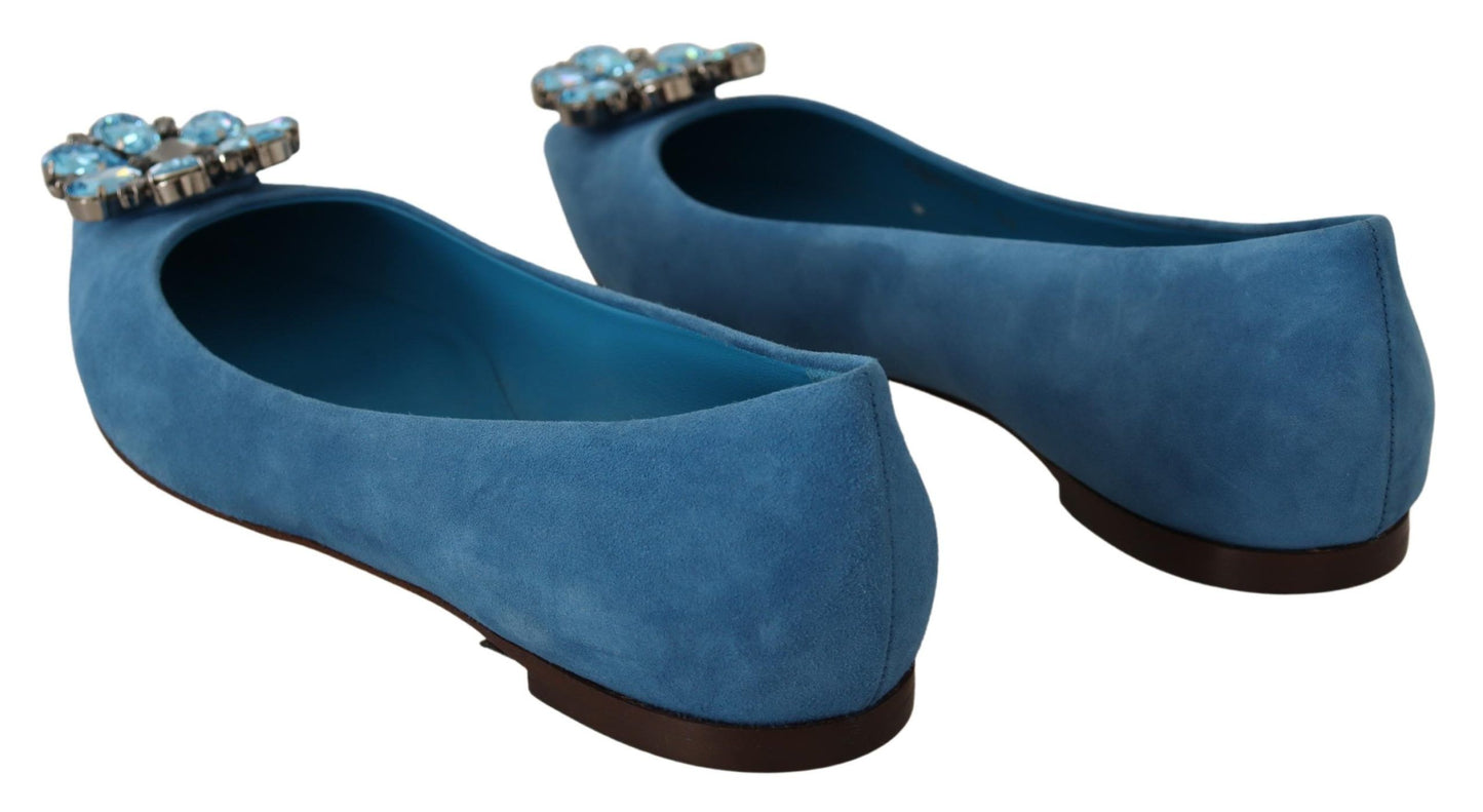 Dolce &amp; Gabbana Blue Suede Crystals Loafers Flats Shoes