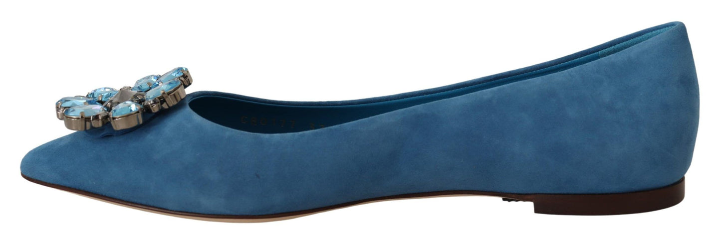 Dolce &amp; Gabbana Blue Suede Crystals Loafers Flats Shoes