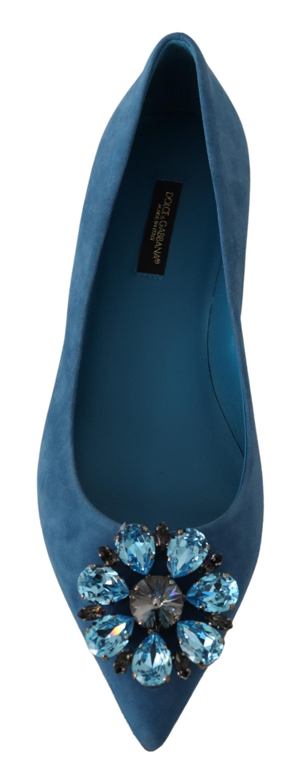 Dolce &amp; Gabbana Blue Suede Crystals Loafers Flats Shoes