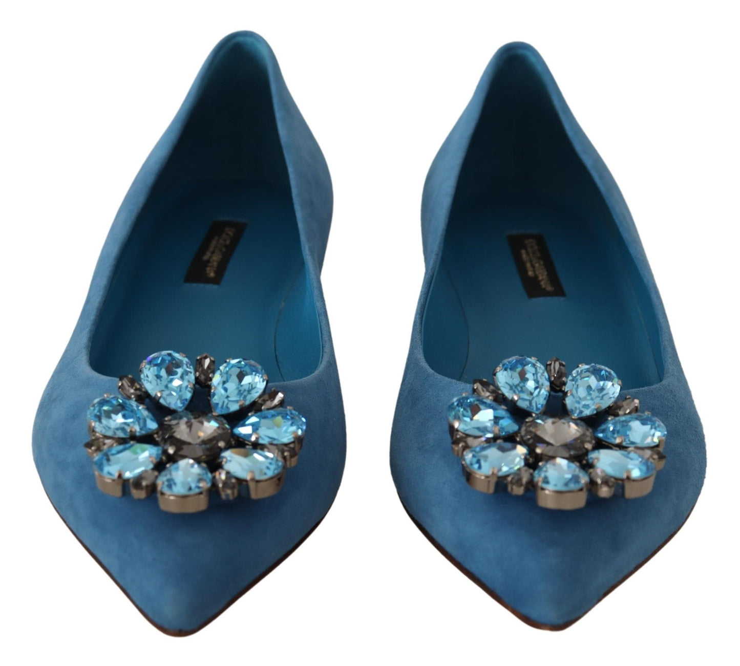 Dolce &amp; Gabbana Blue Suede Crystals Loafers Flats Shoes