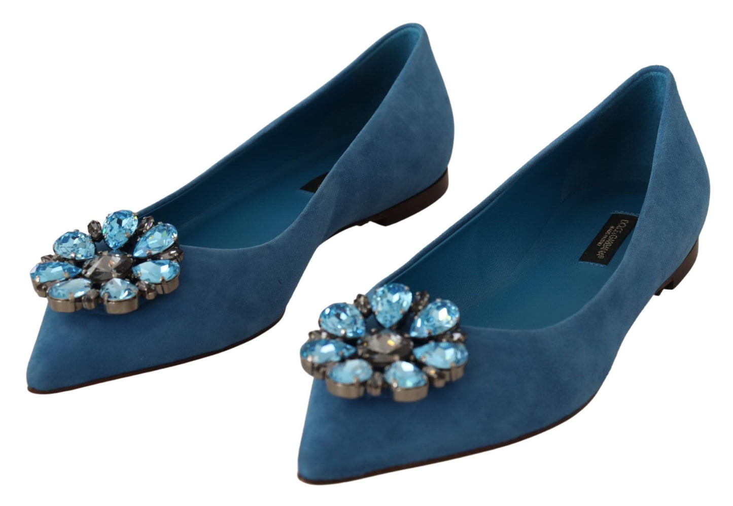 Dolce &amp; Gabbana Blue Suede Crystals Loafers Flats Shoes