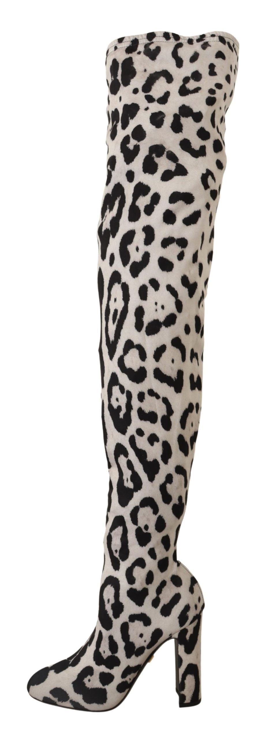 Dolce &amp; Gabbana White Black Leopard Stretch Long Boots