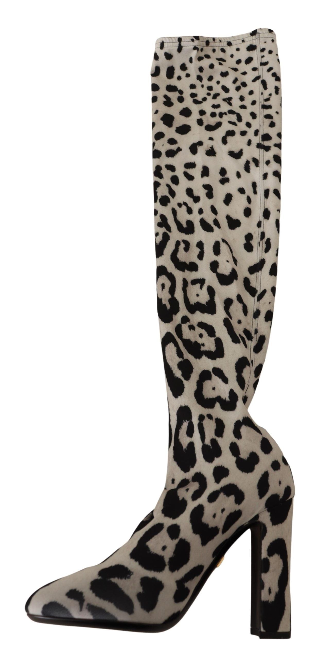 Dolce &amp; Gabbana White Black Leopard Stretch Long Boots