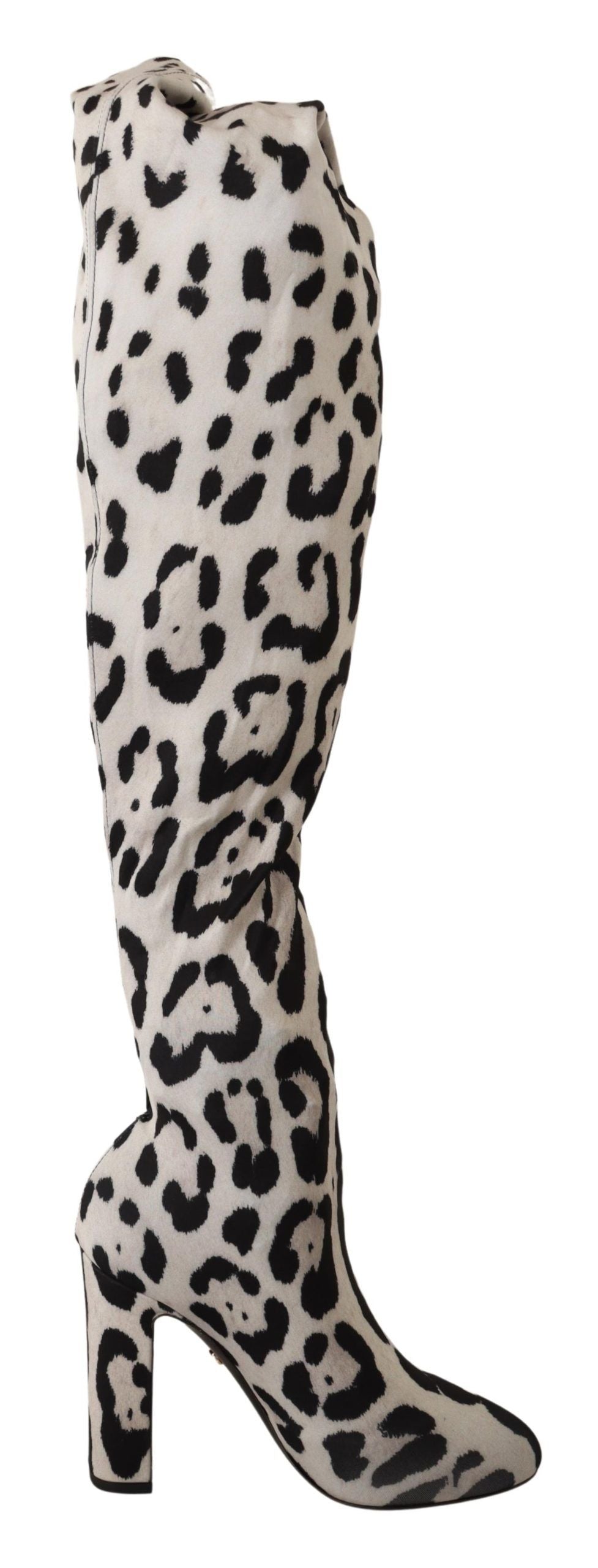 Dolce &amp; Gabbana White Black Leopard Stretch Long Boots