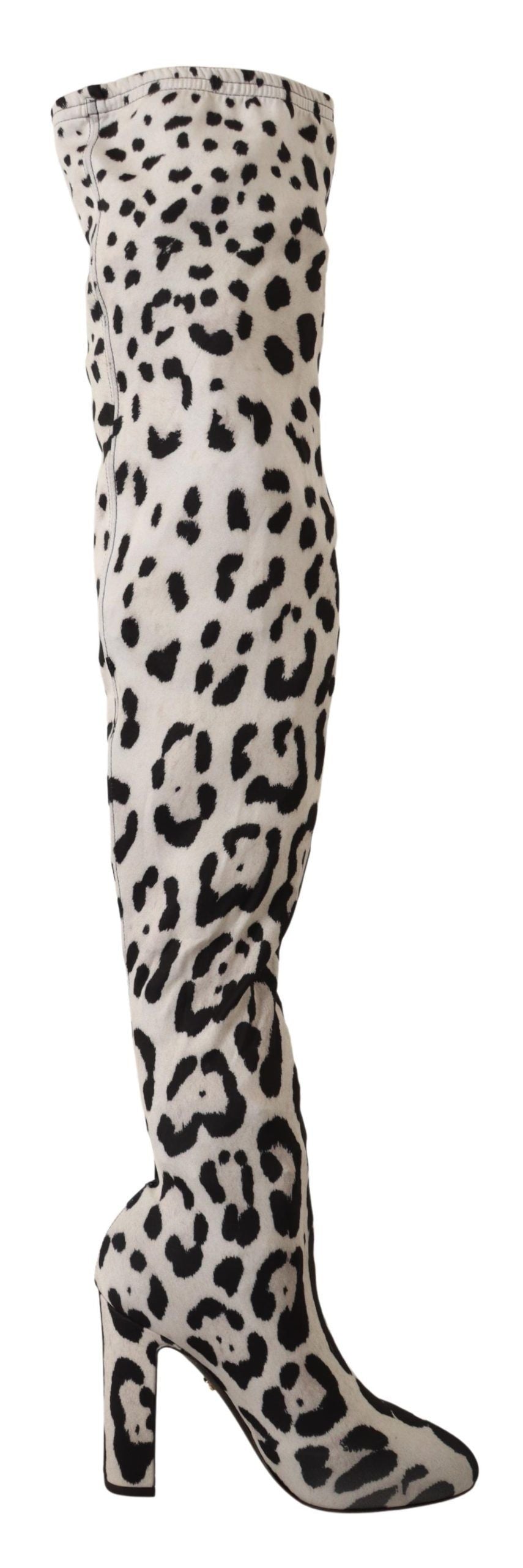 Dolce &amp; Gabbana White Black Leopard Stretch Long Boots