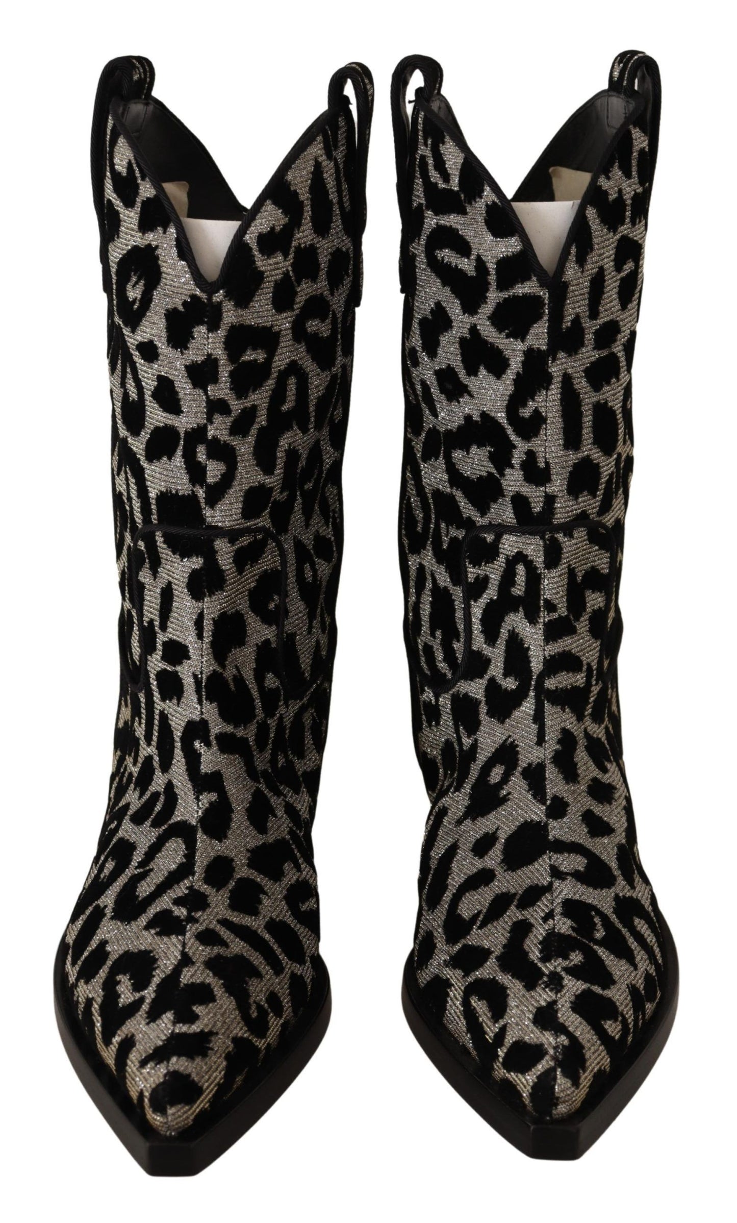 Dolce &amp; Gabbana Grey Black Leopard Cowboy Boots Shoes