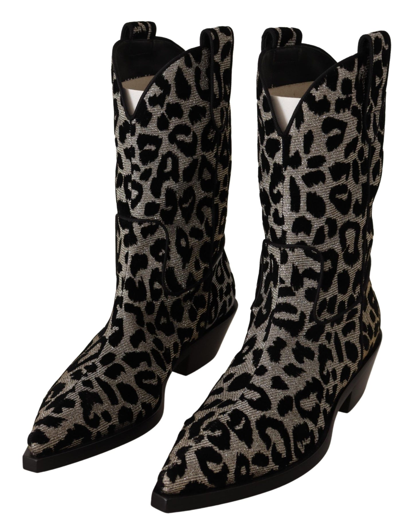 Dolce &amp; Gabbana Grey Black Leopard Cowboy Boots Shoes