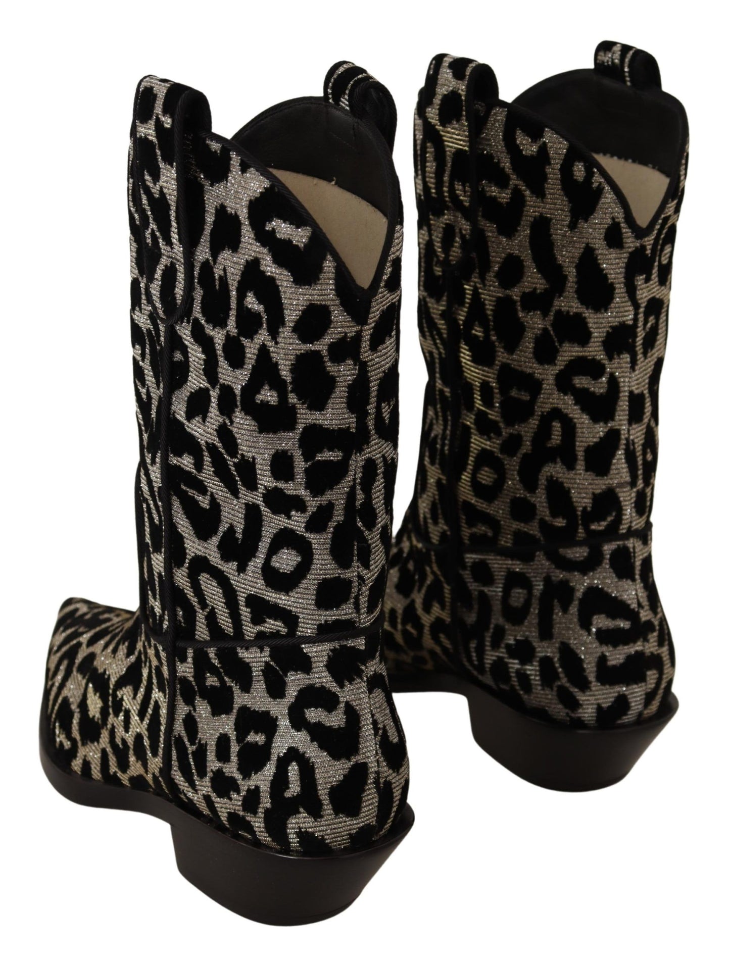 Dolce &amp; Gabbana Grey Black Leopard Cowboy Boots Shoes