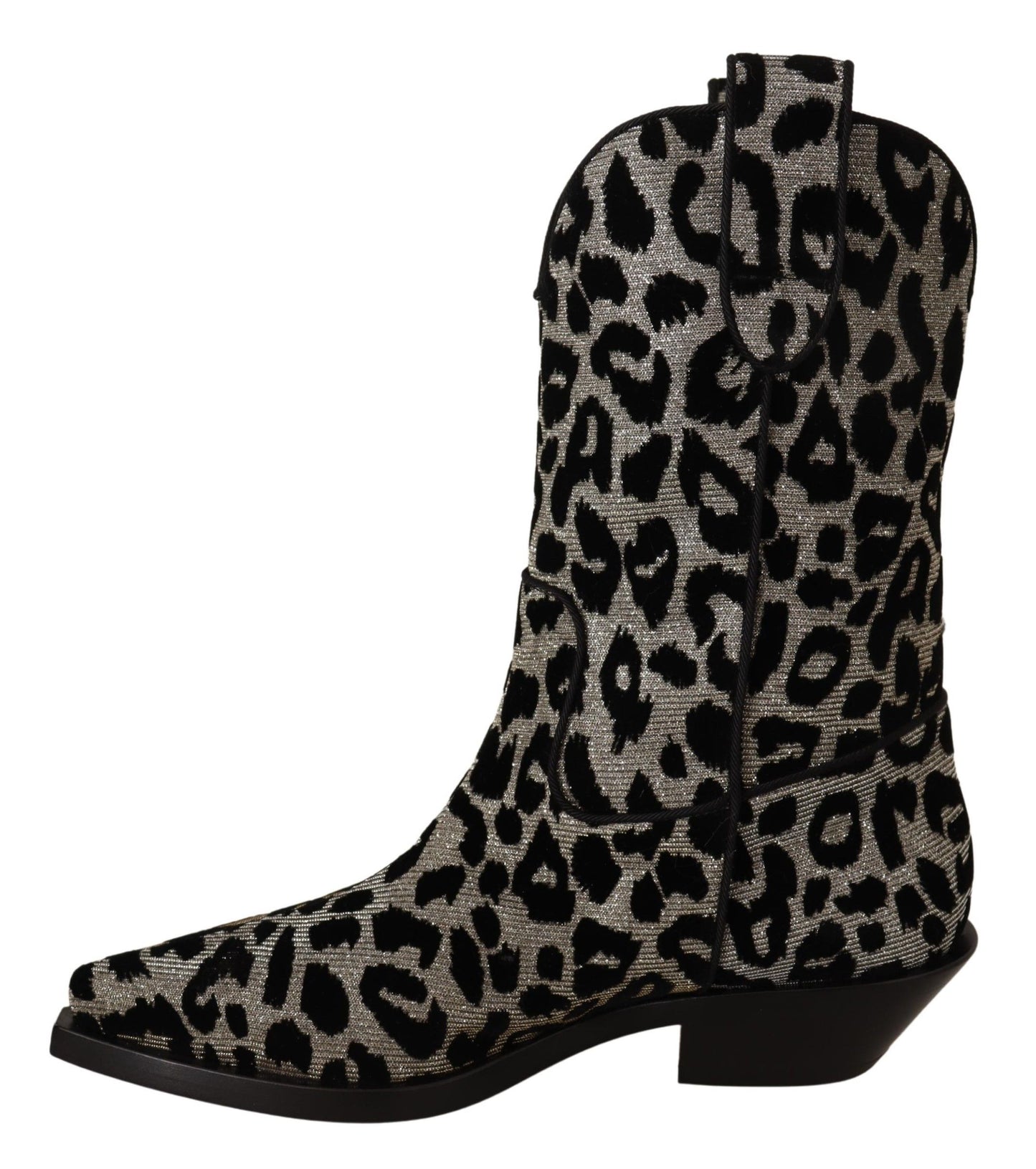 Dolce &amp; Gabbana Grey Black Leopard Cowboy Boots Shoes