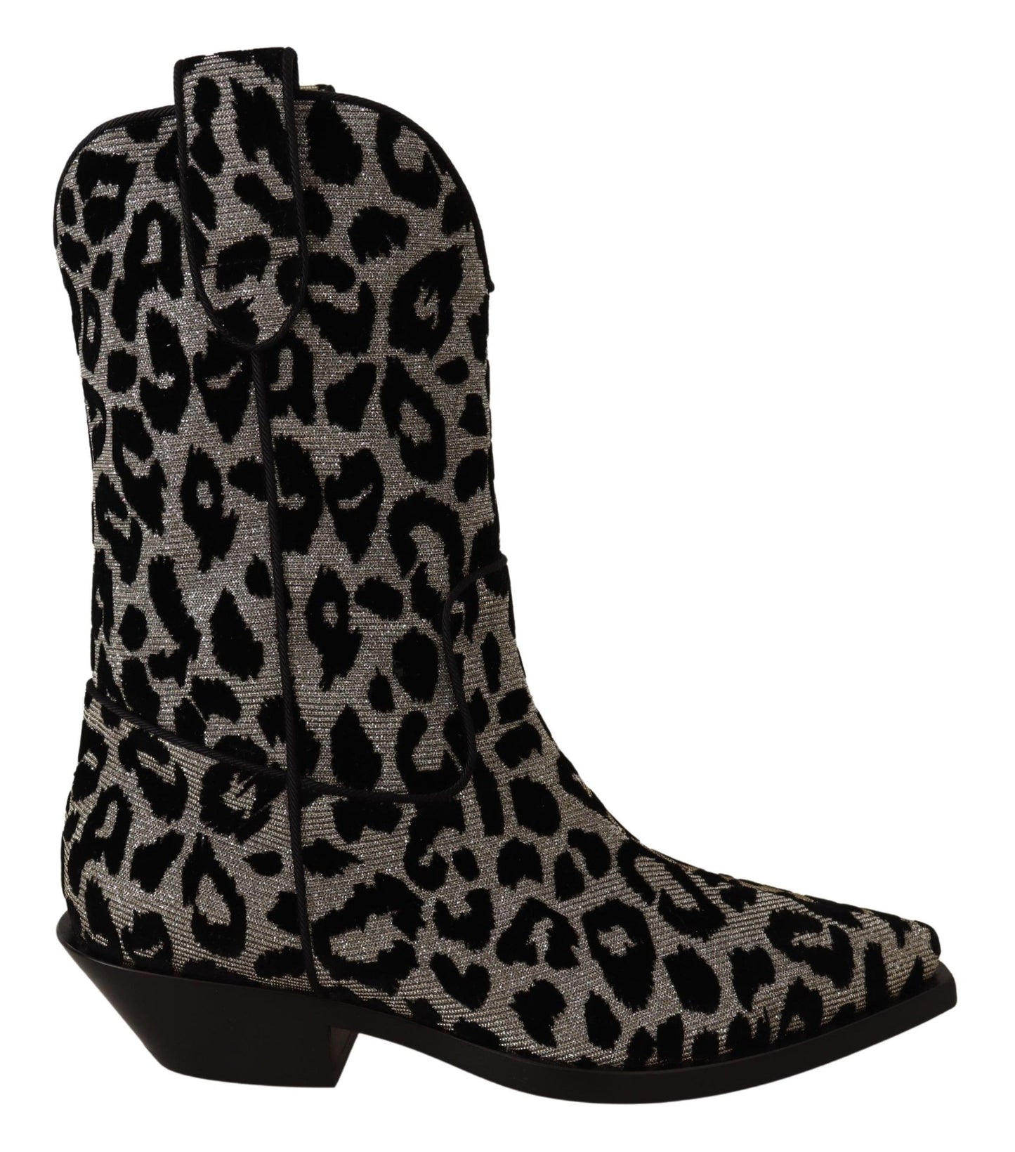 Dolce &amp; Gabbana Grey Black Leopard Cowboy Boots Shoes