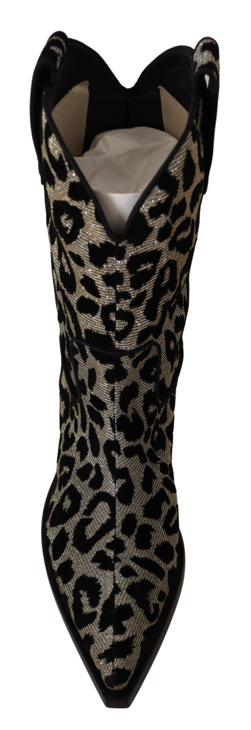 Dolce &amp; Gabbana Grey Black Leopard Cowboy Boots Shoes