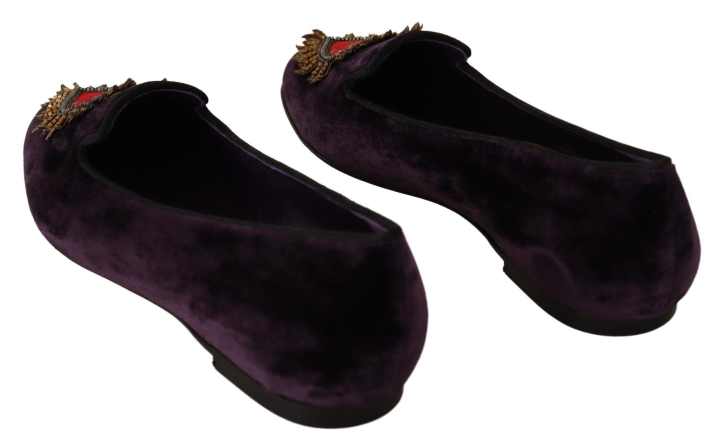 Dolce &amp; Gabbana Purple Velvet DG Heart Loafers Flats Shoes