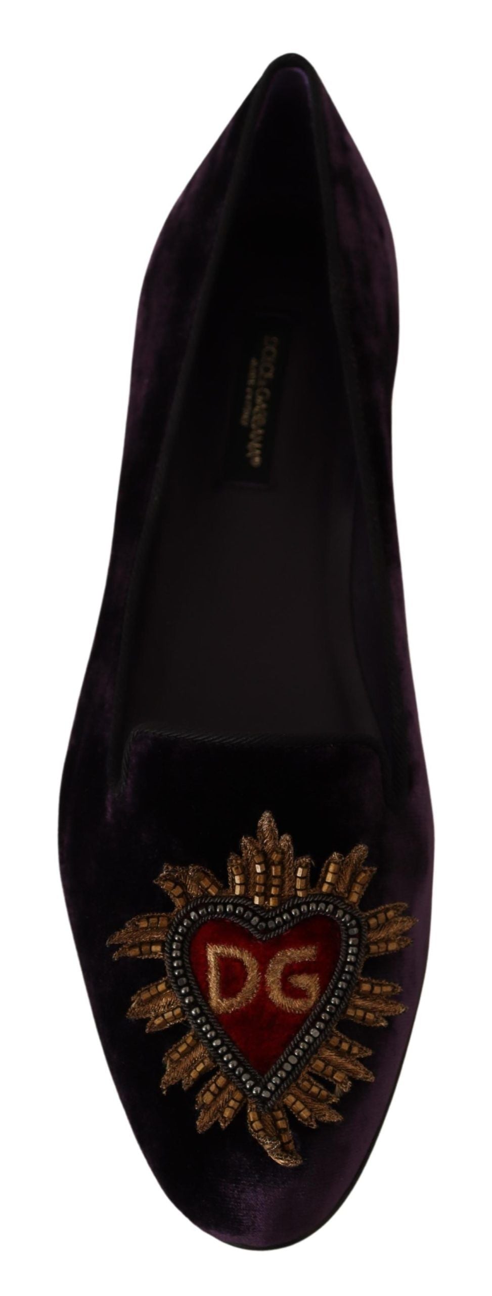 Dolce &amp; Gabbana Purple Velvet DG Heart Loafers Flats Shoes