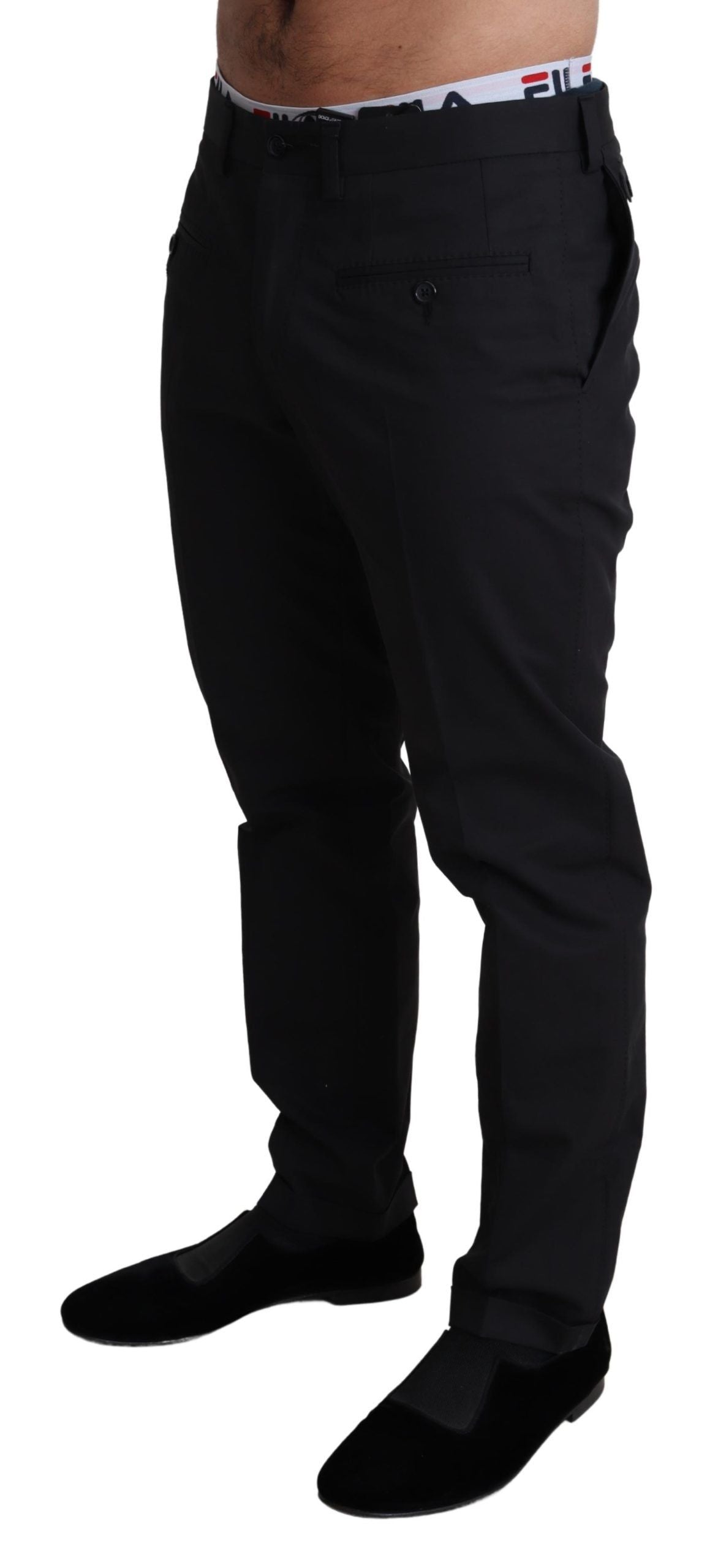 Dolce &amp; Gabbana Black Cotton Stretch Dress Formal Trouser Pants