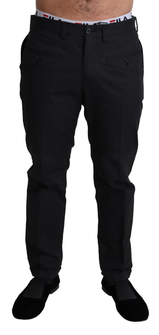 Dolce &amp; Gabbana Black Cotton Stretch Dress Formal Trouser Pants