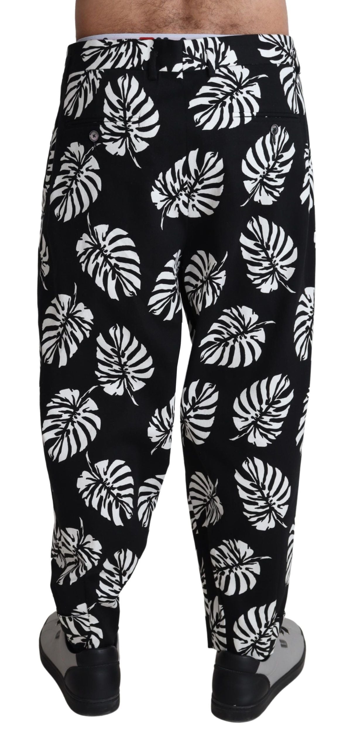 Dolce &amp; Gabbana Black Leaf Cotton Stretch Trouser Pants Pants