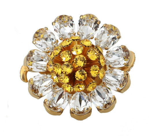 Dolce &amp; Gabbana Gold Brass Yellow Crystal Flower Ring