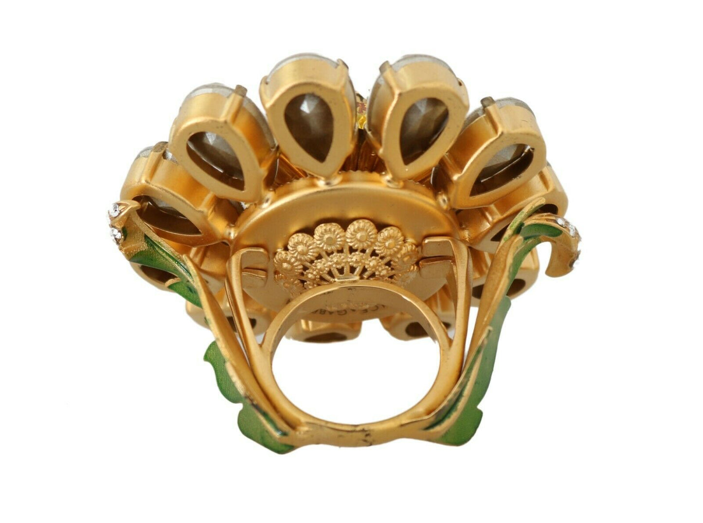 Dolce &amp; Gabbana Gold Brass Yellow Crystal Flower Ring