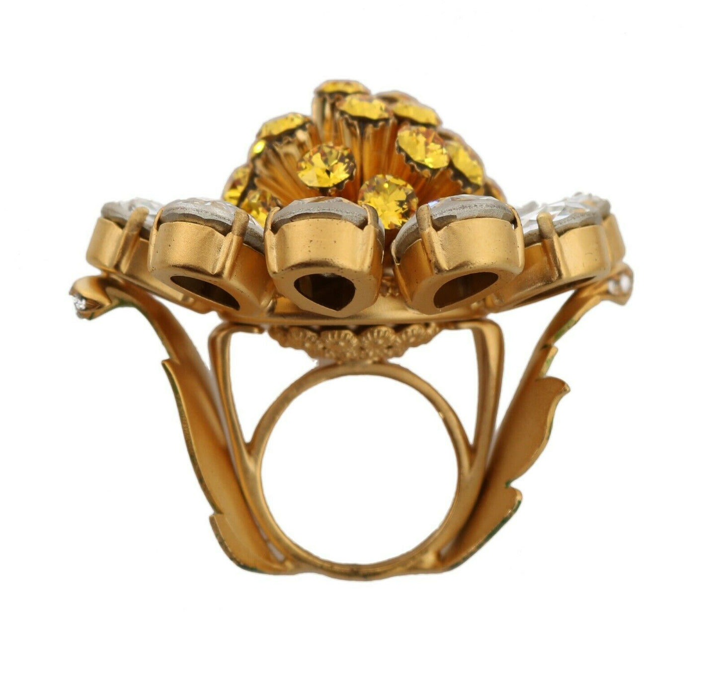 Dolce &amp; Gabbana Gold Brass Yellow Crystal Flower Ring