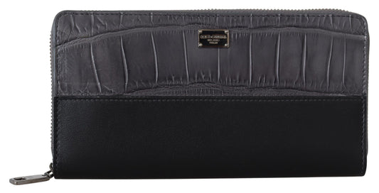 Dolce &amp; Gabbana Black Zip sa Paikot ng Continental Clutch Leather Wallet