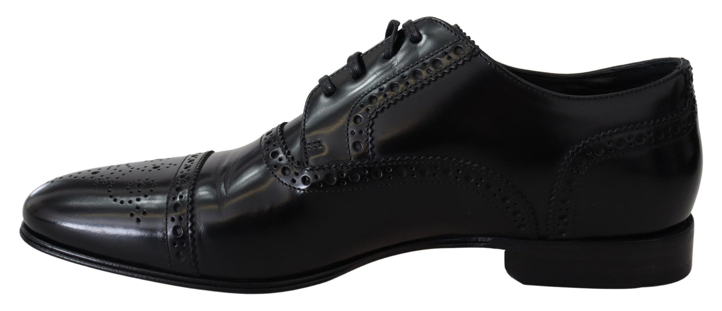 Dolce &amp; Gabbana Black Leather Men Derby Formal Loafers Shoes