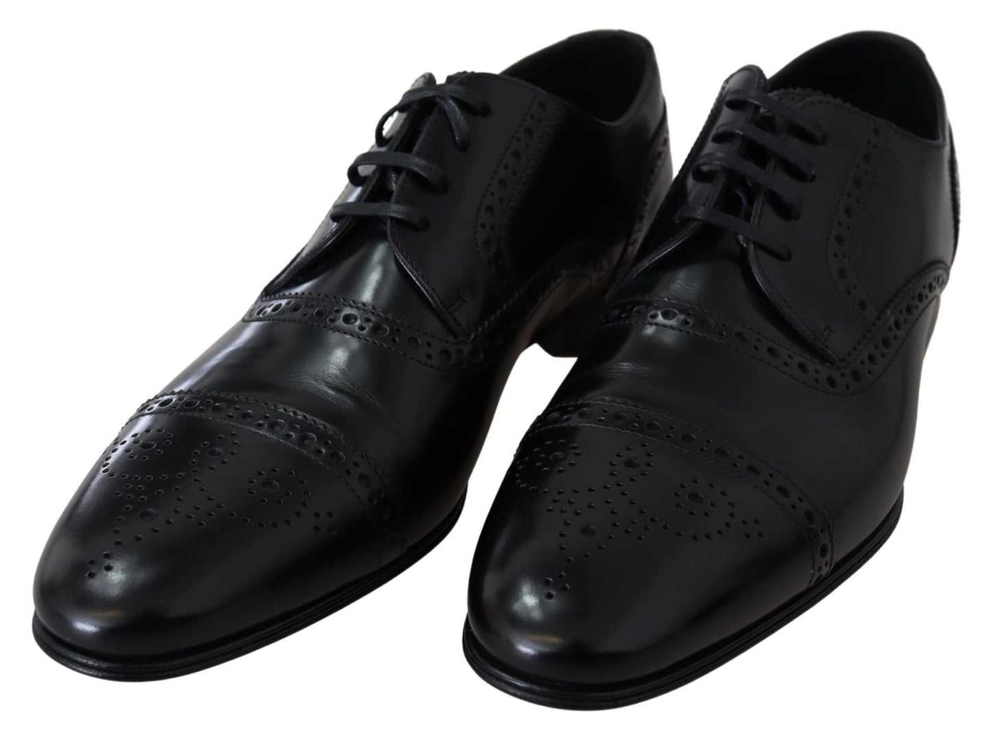 Dolce &amp; Gabbana Black Leather Men Derby Formal Loafers Shoes