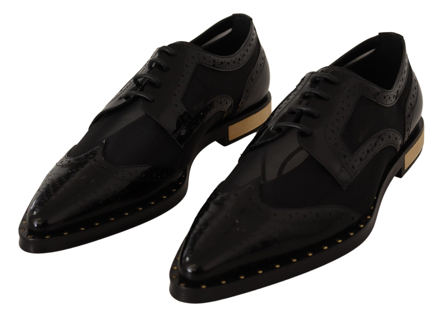 Dolce &amp; Gabbana Black Leather Broques Sheer Wingtip Shoes