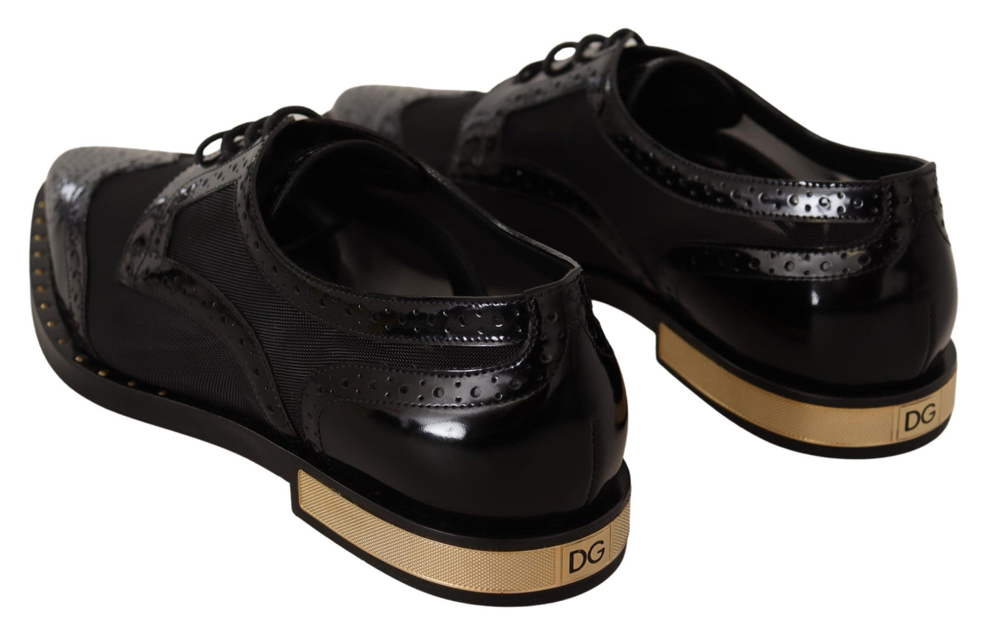 Dolce &amp; Gabbana Black Leather Broques Sheer Wingtip Shoes