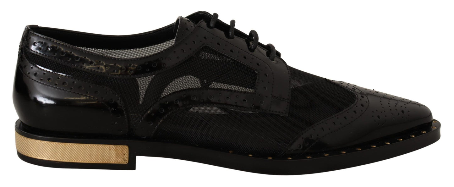 Dolce &amp; Gabbana Black Leather Broques Sheer Wingtip Shoes