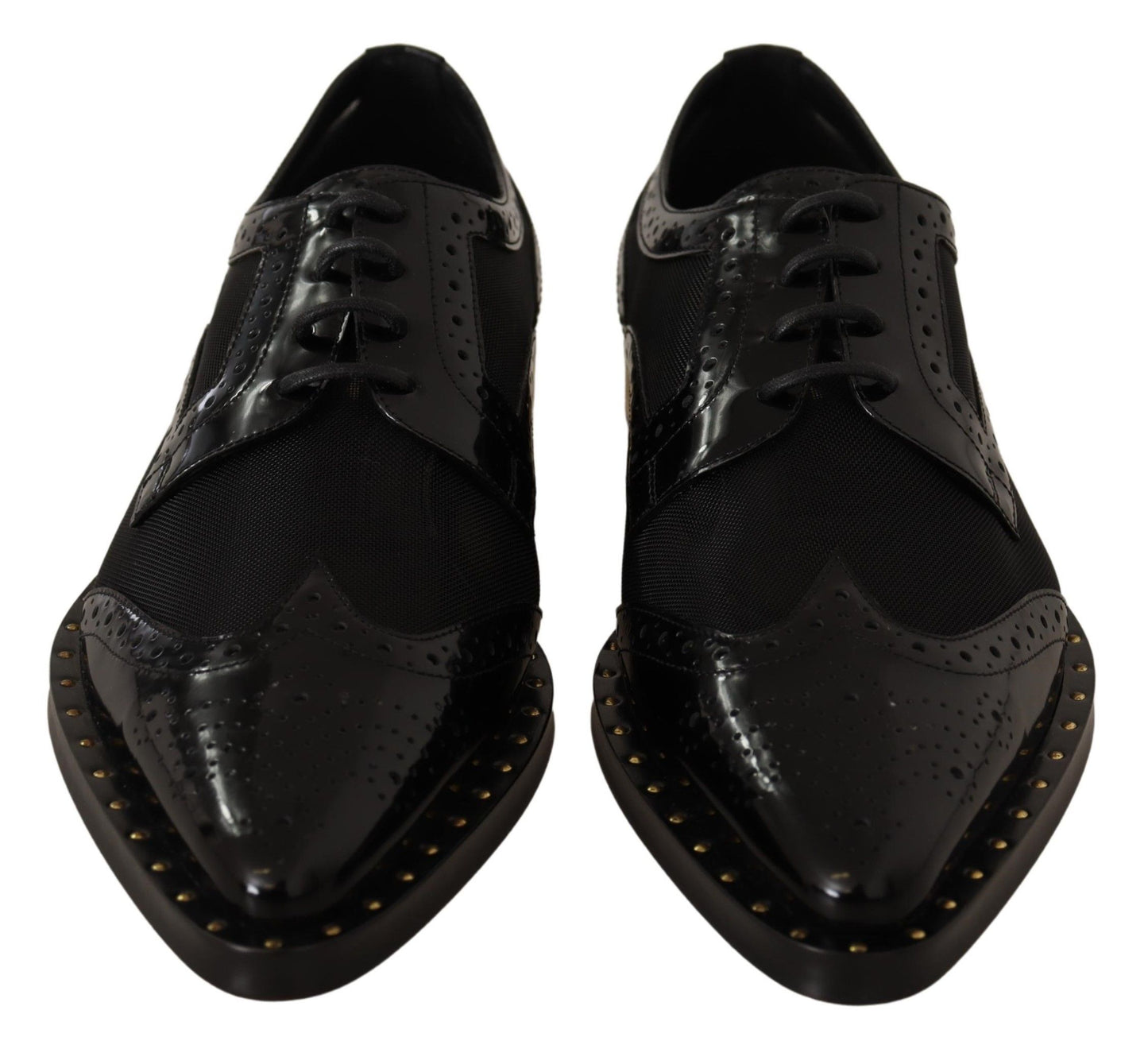 Dolce &amp; Gabbana Black Leather Broques Sheer Wingtip Shoes