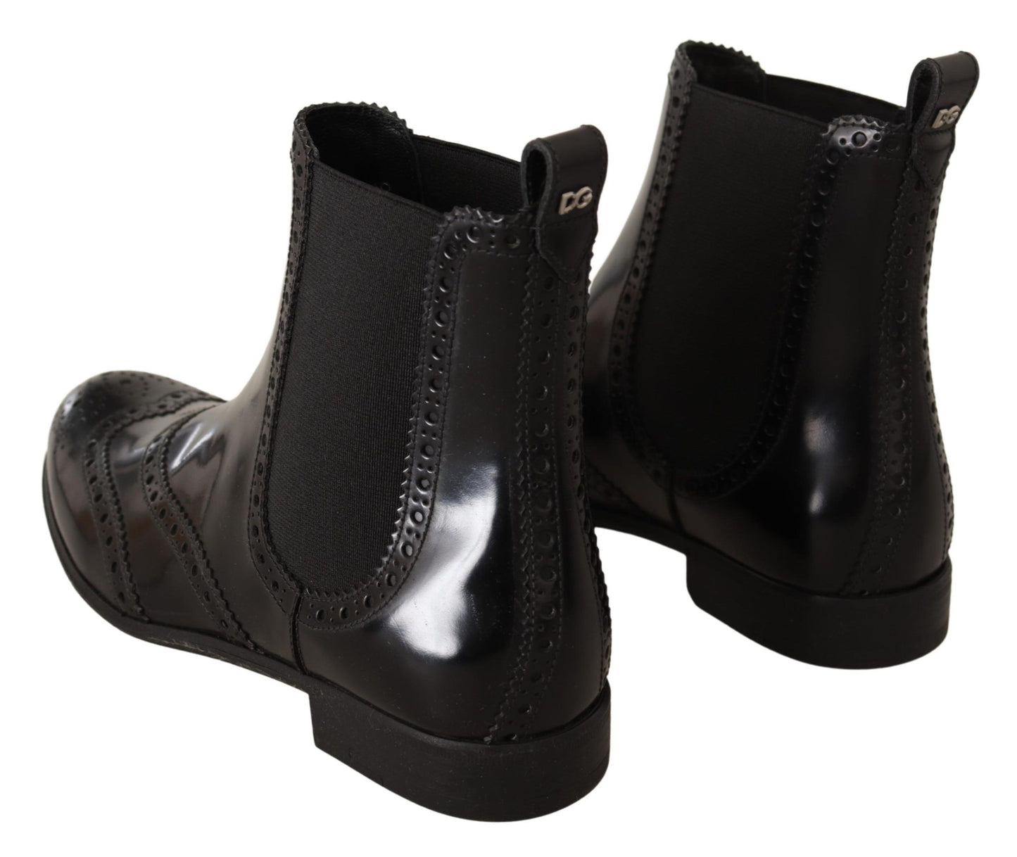 Dolce &amp; Gabbana Black Leather Ankle High Flat Boots Shoes