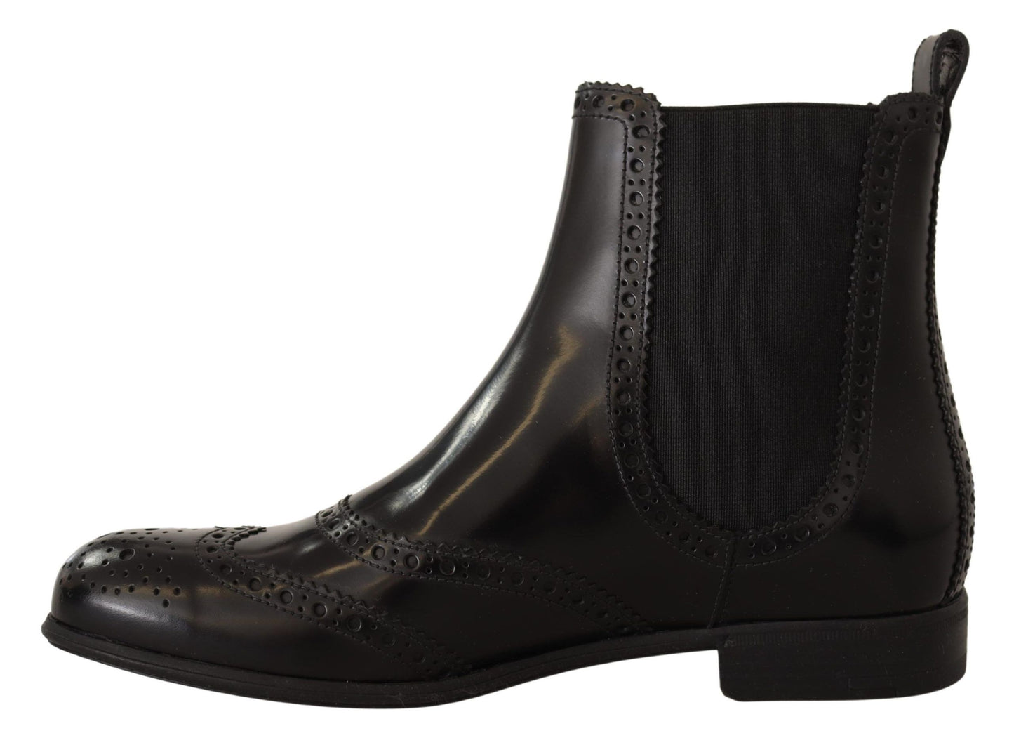 Dolce &amp; Gabbana Black Leather Ankle High Flat Boots Shoes