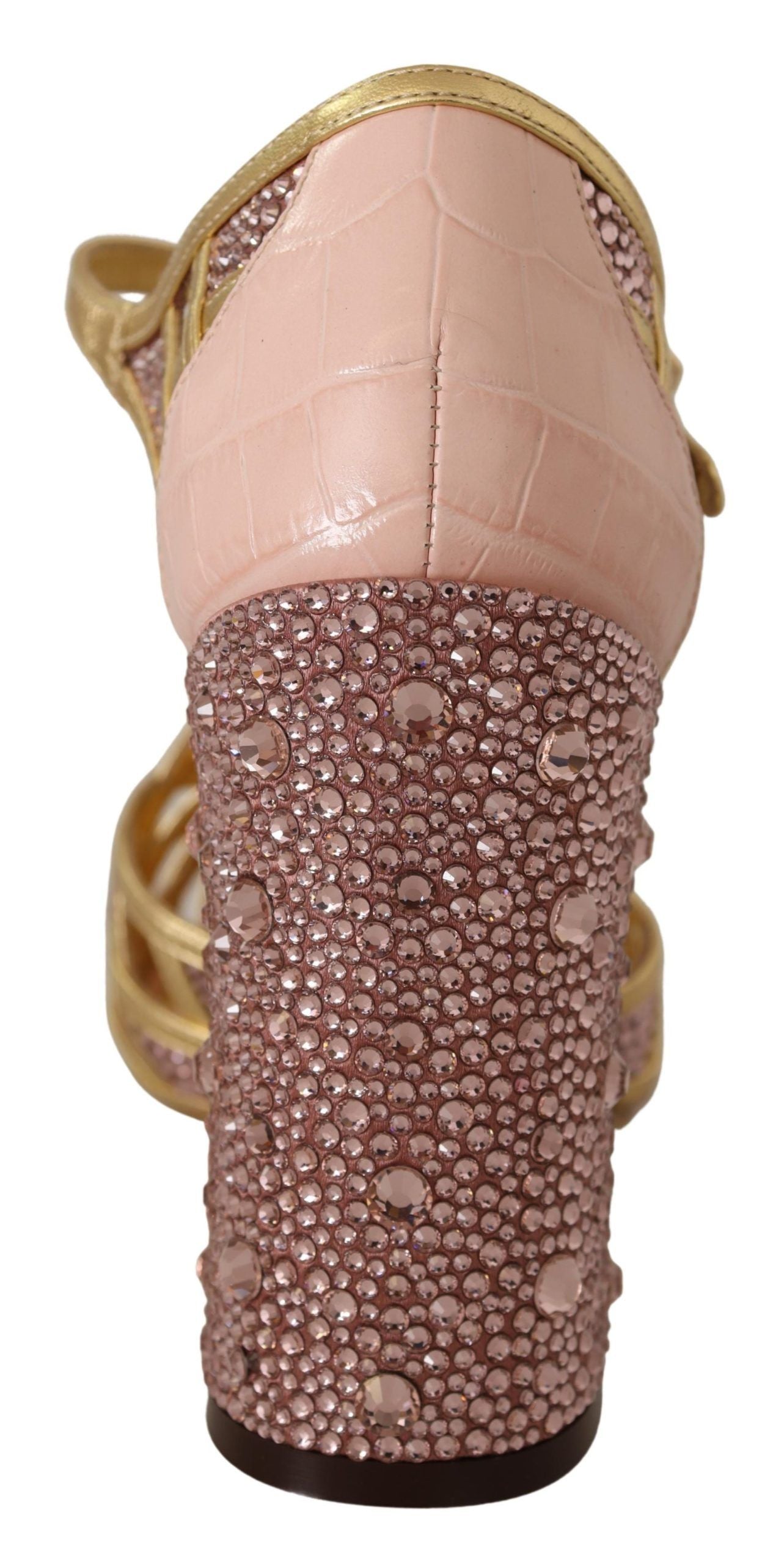 Dolce &amp; Gabbana Pink Gold Leather Crystal Pumps T-strap na Sapatos