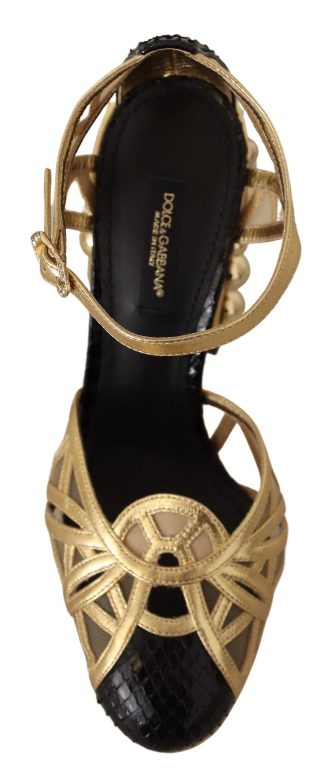 Dolce &amp; Gabbana Black Gold Leather Studded Ankle Straps Shoes