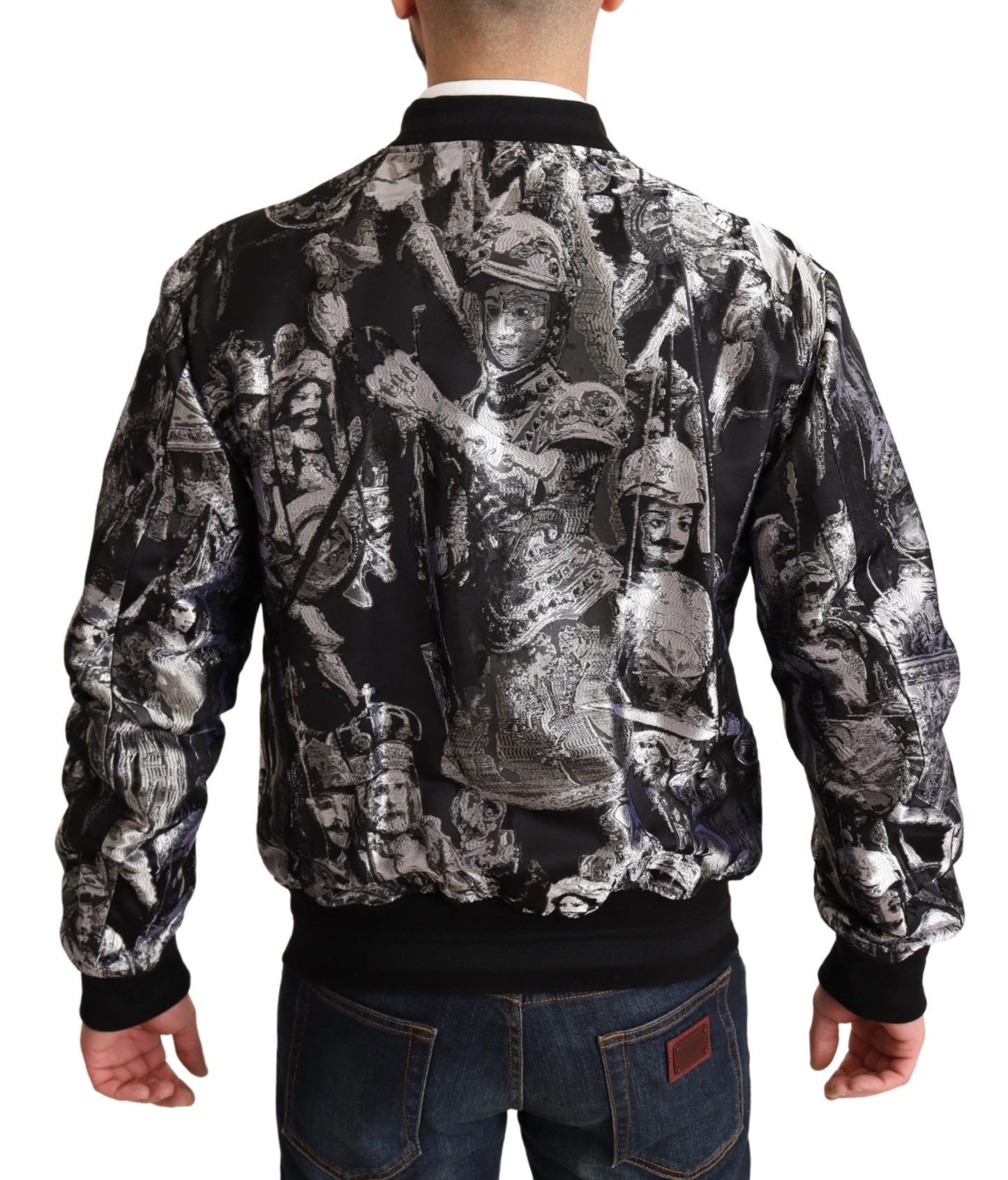 Dolce &amp; Gabbana Black Silver Puppi Motive Bomber Jacket