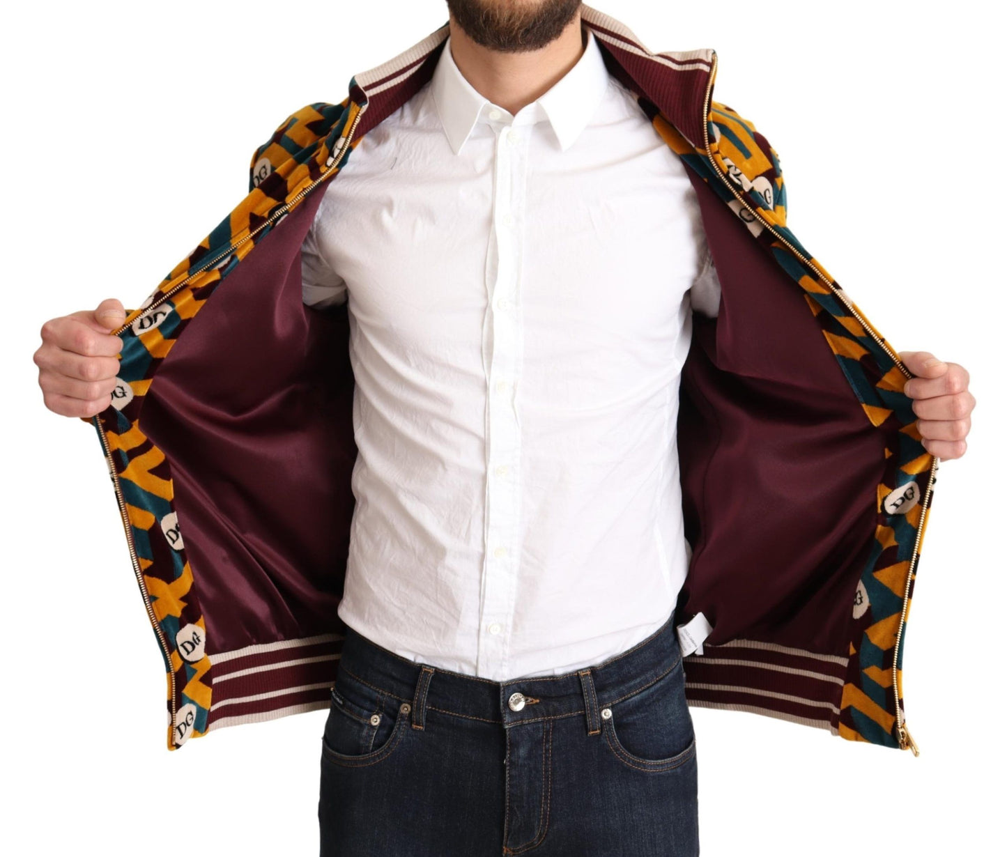 Dolce &amp; Gabbana Multicolor Velvet DG Logo Mens Sweater Jacket