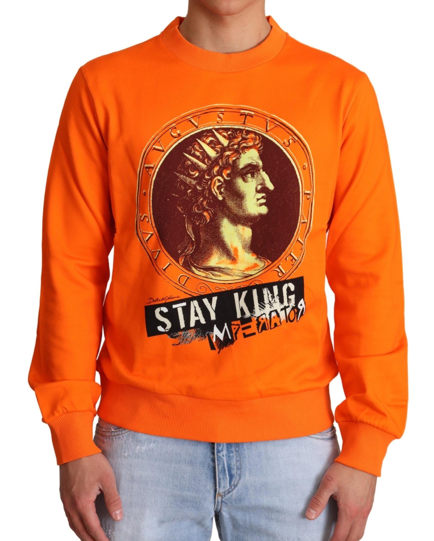 Dolce &amp; Gabbana Orange King Ceasar Cotton Pullover Sweater