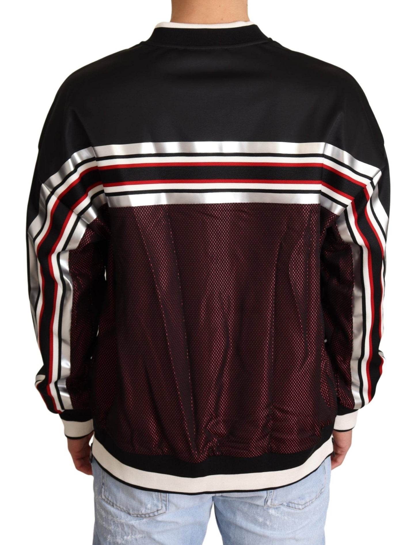 Dolce &amp; Gabbana Schwarz-Roter Mesh-Sportpullover mit Rundhalsausschnitt