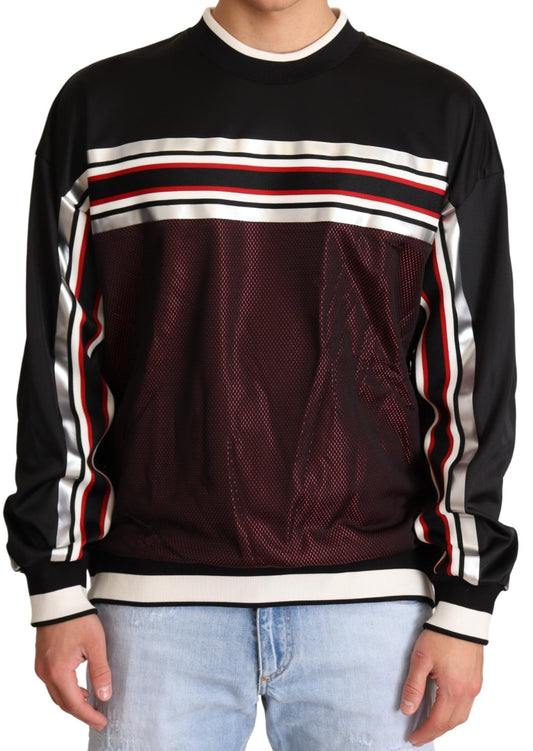 Dolce &amp; Gabbana Black Red Mesh Sport Pullover Crewneck Sweater